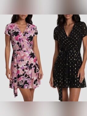 Floral Pink Wrap Mini Dress with Tie Waist